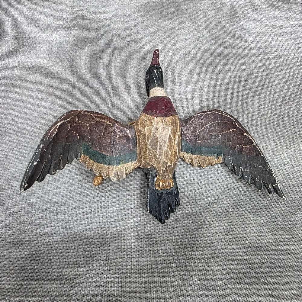 Mallard Duck Wooden Hand Carved Christmas Ornament Vintage Rustic 5.25